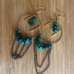 Green and gold earrings